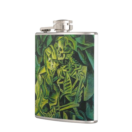 Geometrische kunst van abstract Man en skelet Heupfles (Links)