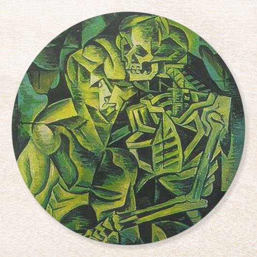 Geometrische kunst van abstract Man en skelet Ronde Kartonnen Onderzetter (Voorkant)