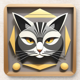Geometrische kunst van een gestileerde kat abstrac bier onderzetter