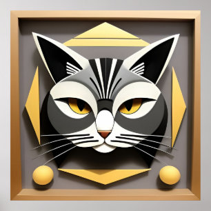 Geometrische Kunst van een Gestileerde Kat Abstrac Poster