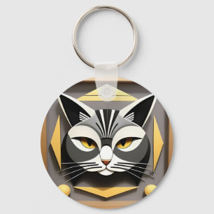 Geometrische kunst van een gestileerde kat abstrac sleutelhanger