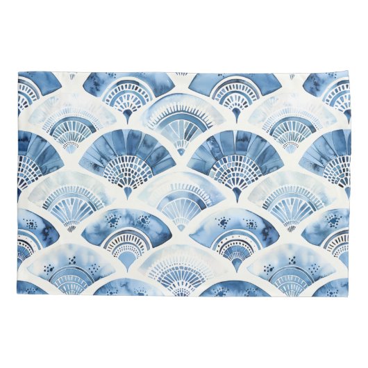 Geometrische Kussensloop van Ocean Blue Waterverf (Achterkant)