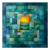 Geometrische landschapskunst - Blauwgroen en goude Perfect Poster (Voorkant)