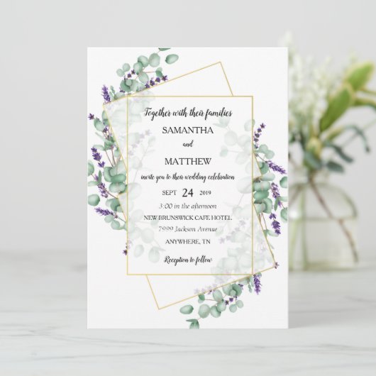 Geometrische lavendel eucalyptus bruiloft uitnodig kaart (Staand voorkant)