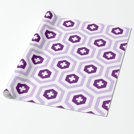 Geometrische Lavendel Paarse zeshoek & Dwarspatroo Cadeaupapier (Uitgerold)