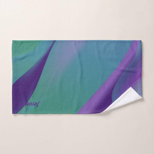 Geometrische lavendel turquoise violet met naam bad handdoek (Handdoek)
