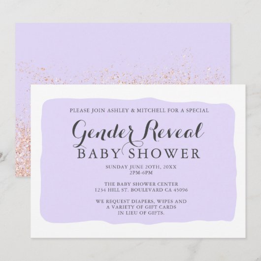 Geometrische lavender roos glitter gender laat bab kaart (Voorkant / Achterkant)