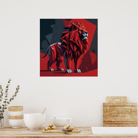 Geometrische leeuw rood poster (Keuken)