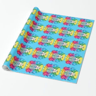 Geometrische Leeuwenkop Blauw Cadeaupapier