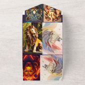 Geometrische Leeuwenkop Prism Design - Mesmerizing All In One Uitnodiging (Buitenkant)