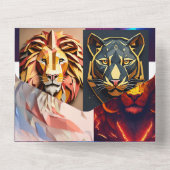 Geometrische Leeuwenkop Prism Design - Mesmerizing All In One Uitnodiging (Achterkant)