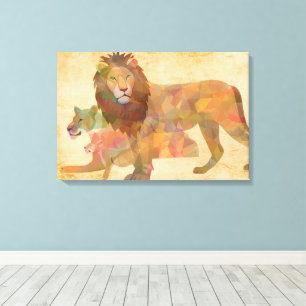 GEOMETRISCHE LEEUWFAMILIE WILDLIFE KUNST CANVAS AFDRUK