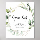 Geometrische legant Gold Green Wedding Open Bar Si Poster (Voorkant)