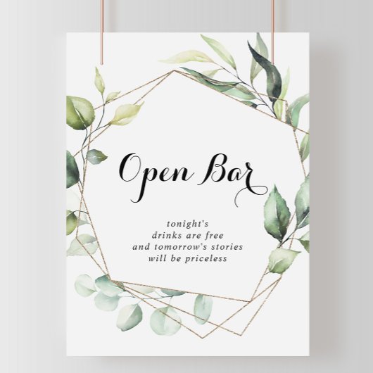 Geometrische legant Gold Green Wedding Open Bar Si Poster