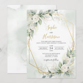 Geometrische legant Sage en Gold Greenery Wedding Kaart (Voorkant / Achterkant)