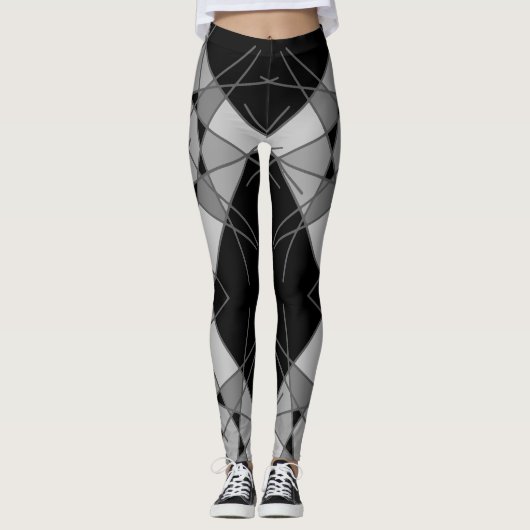 Geometrische Leggings in zwart en grijs van Joya E (Voorkant)