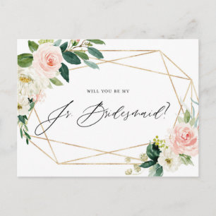 Geometrische lente bloemen junior bruidsmeisje kaa uitnodiging briefkaart