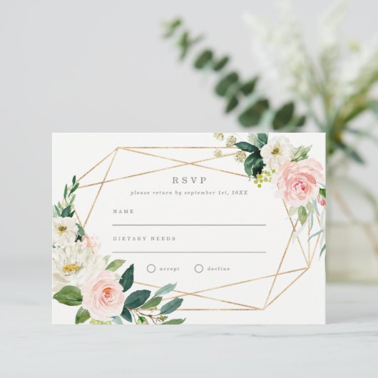 Geometrische Lente Romantische Trouw RSVP Kaart (Staand voorkant)