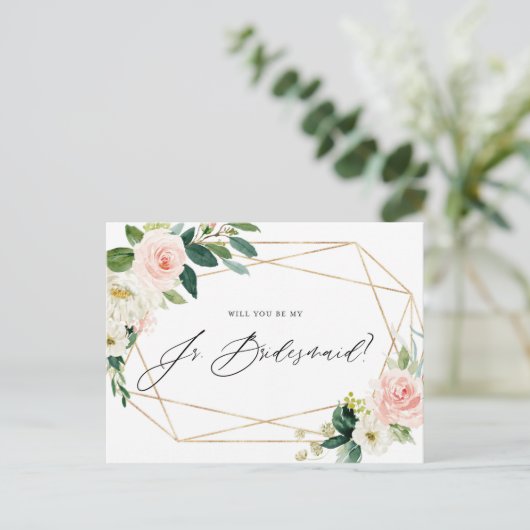 Geometrische lenteklokken zijn mijn Jr Bridesmaid- Uitnodiging Briefkaart (Staand voorkant)