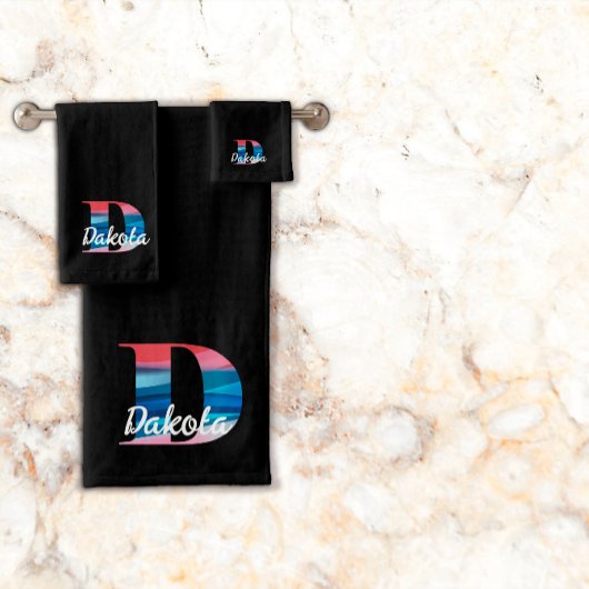 Geometrische letter D koraal roze monogram zwart w Bad Handdoek