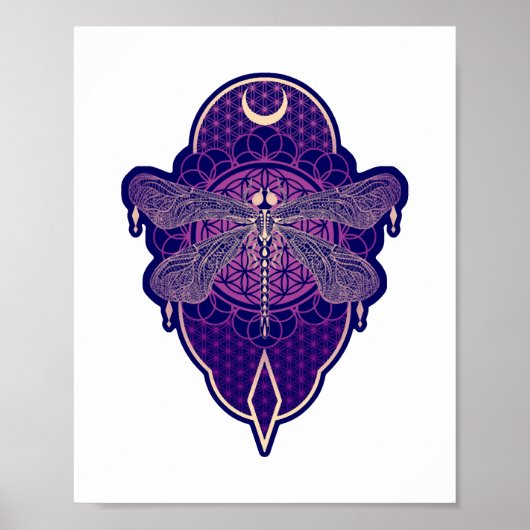 Geometrische libel Mandala Life Flower Symbool Poster (Voorkant)