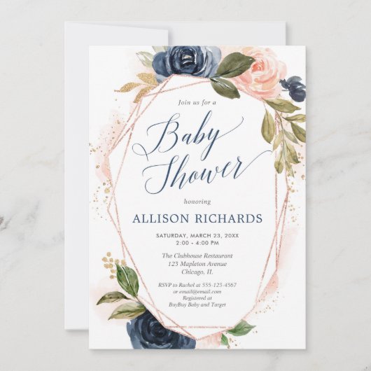 Geometrische lichtroze roze roze gouden marineslag kaart (Voorkant)