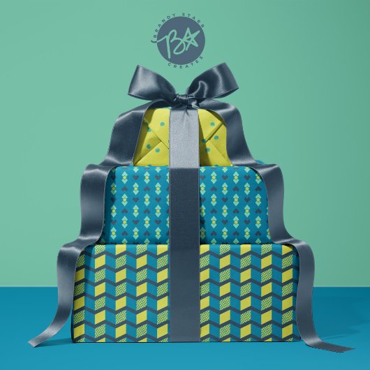 Geometrische liefde harten, stippen en chevron str inpakpapier vel