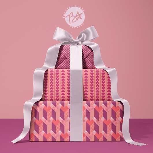 Geometrische liefde in Magenta, Koraal, Roze Inpakpapier Vel