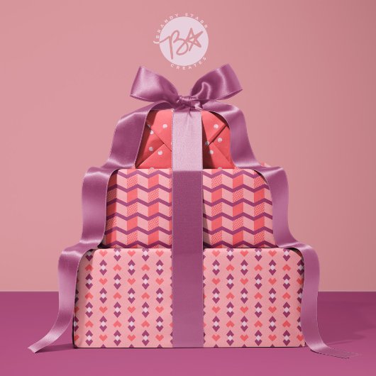 Geometrische liefdesharten, Stippen en Chevron-str Inpakpapier Vel