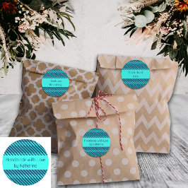 Geometrische lijnen Blauw Aangepaste tekst Verpakk Ronde Sticker