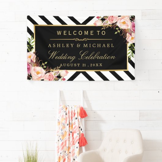 Geometrische lijnen Floral Wedding Celebration Par Spandoek (Insitu)