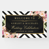 Geometrische lijnen Floral Wedding Celebration Par Spandoek (Horizontaal)