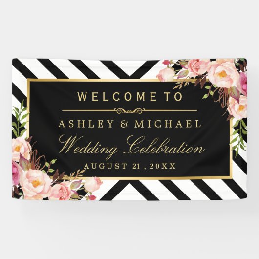 Geometrische lijnen Floral Wedding Celebration Par Spandoek (Horizontaal)