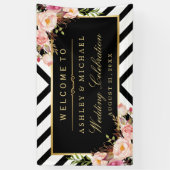 Geometrische lijnen Floral Wedding Celebration Par Spandoek (Verticaal)
