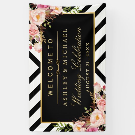 Geometrische lijnen Floral Wedding Celebration Par Spandoek (Verticaal)