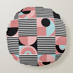 Geometrische lijnen, kleurrijke vormen mozaïek. rond kussen