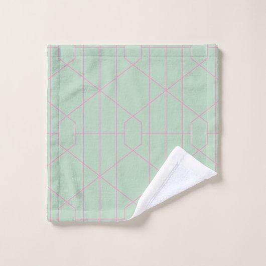 Geometrische lijnenpatroon van Mint Green en Roze Bad Handdoek (Wasdoekje)