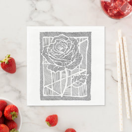 Geometrische Lijnkunst Roos Bloem Botanisch Papier Servet