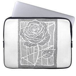 Geometrische lijnkunst Roos Bloem Botanische Lapto Laptop Sleeve