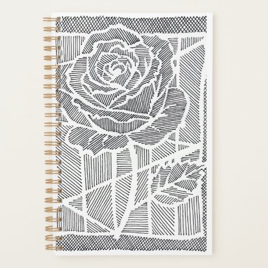 Geometrische Lijnkunst Roos Bloem Spiraal Planner (Voorkant)