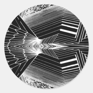 Geometrische lijnkunst Zwart-wit abstract ontwerp Ronde Sticker