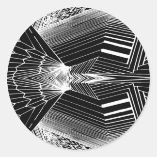 Geometrische lijnkunst Zwart-wit abstract ontwerp Ronde Sticker