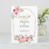 Geometrische lijst bloemige trouw uitnodiging temp (Staand voorkant)