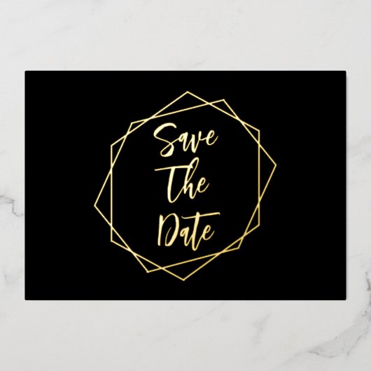 Geometrische Lijst bruiloft bewaart de datum Folie Uitnodiging (Voorkant)