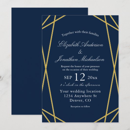 Geometrische Lijst bruiloft Kaart (Voorkant / Achterkant)