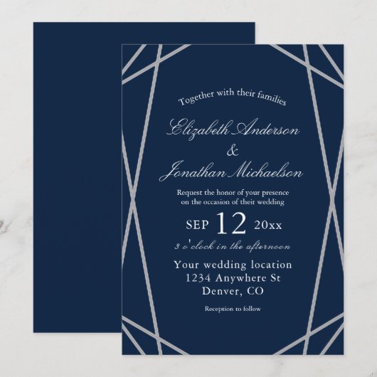 Geometrische Lijst bruiloft Kaart (Voorkant / Achterkant)