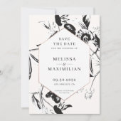 Geometrische lijst bruiloft met zwarte en witte bl save the date (Voorkant)