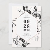 Geometrische lijst bruiloft met zwarte en witte bl save the date (Voorkant)