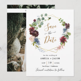 Geometrische Lijst Burgundy Navy Floral Save the D Kaart