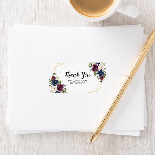 Geometrische Lijst Burgundy Navy Flowers Dank u Etiket (Insitu)